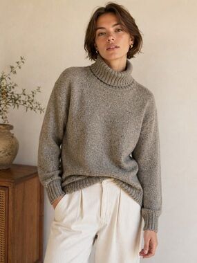 JACOB Wool Angora Blend Tan Turtleneck Oversized Pullover Sweater S